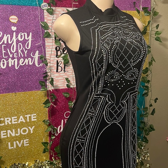 BLACK DRESS Rhinestones Size M - Picture 2 of 4